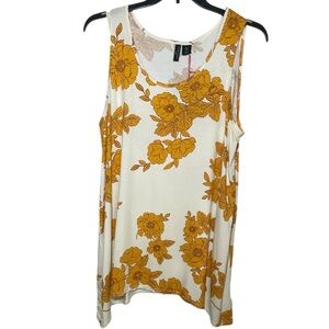 Cynthia Rowley white with yellow floral print sleeveless top sz 1X